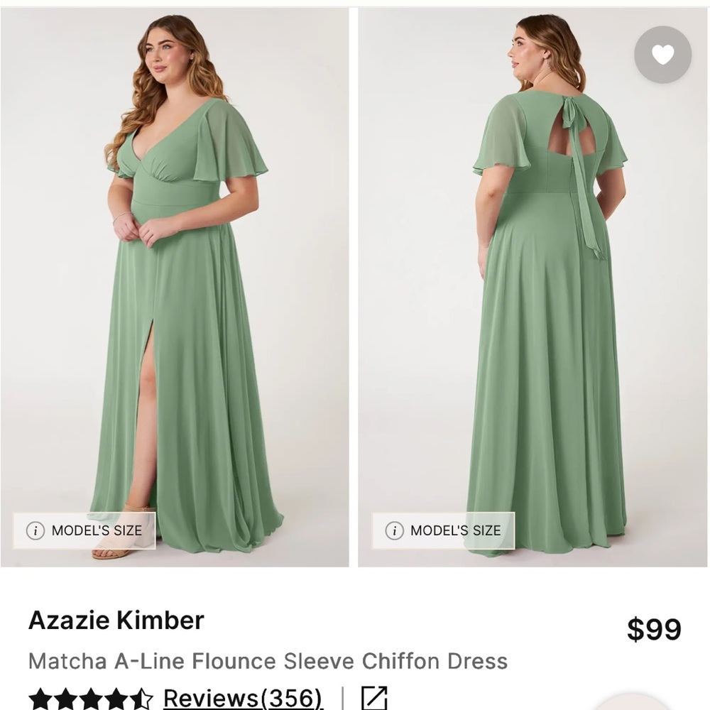 Azazie Kimber Matcha Chiffon Dress size A22 bridesmaid